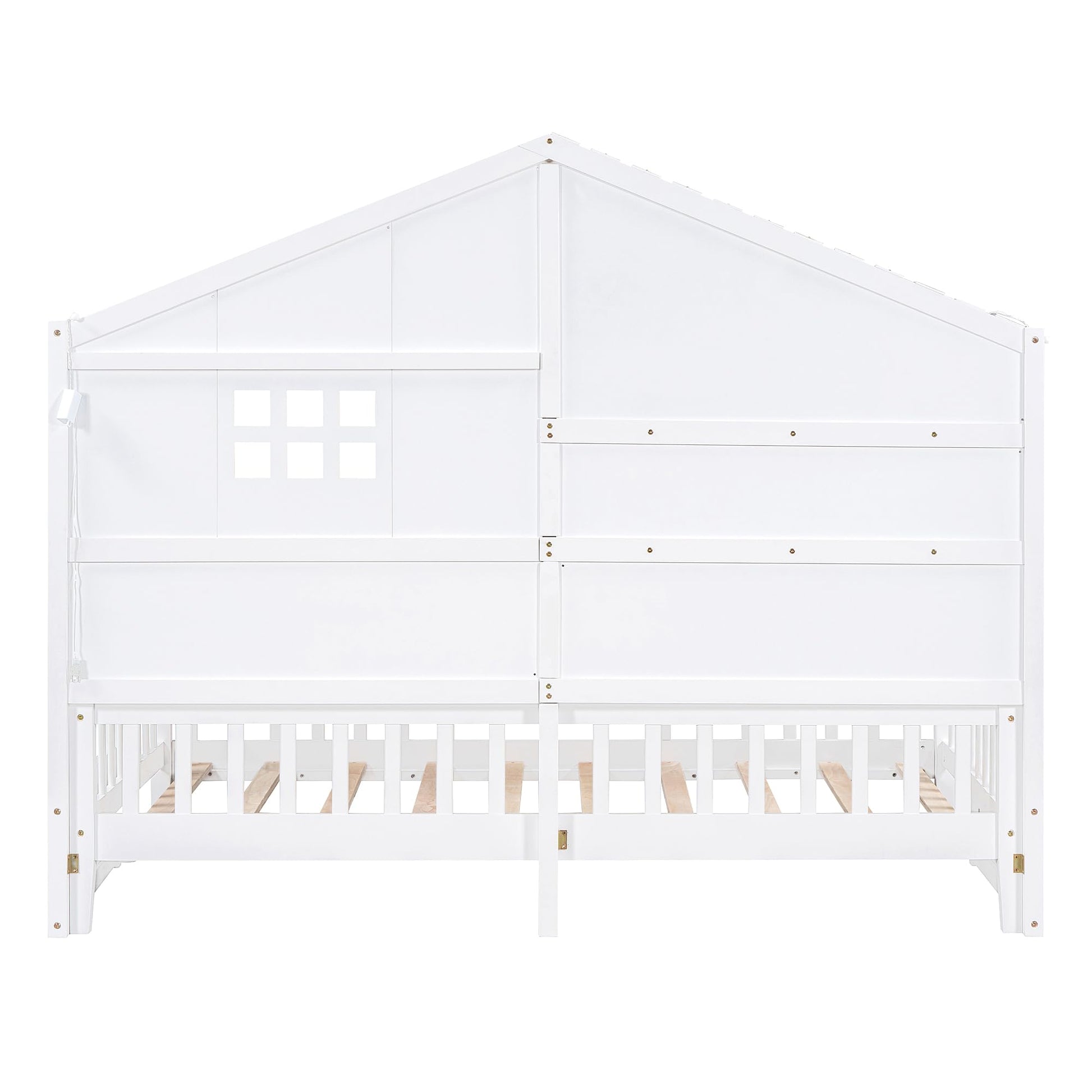 SOFTSEA Twin Size Low Loft House Bed with Shelves and Sparkling Light Stripe - WoodArtSupply