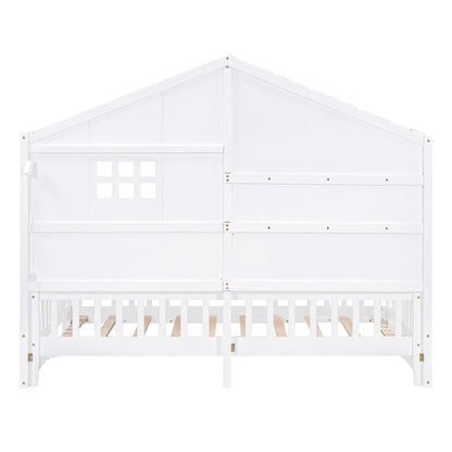 SOFTSEA Twin Size Low Loft House Bed with Shelves and Sparkling Light Stripe - WoodArtSupply