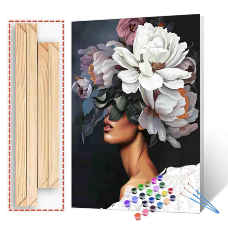 Tucocoo Lady Head Flower Picture Paint by Numbers for Adults - Modern Style Oil Painting Set With Frame - Fashion Acrylic Figure - 16''W x 20''H Tucocoo