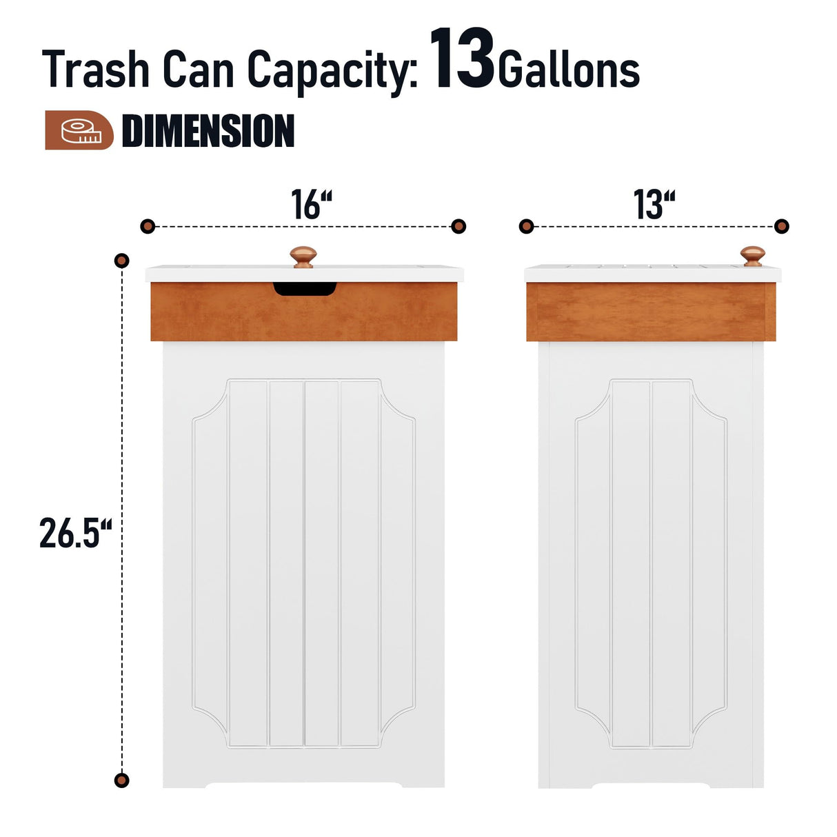 Function Home Trash Can Cabinet, 13 Gallon Kitchen Garbage Can, Wooden Recycling Trash Bin, Dog Proof Trash Can, Trash Cabinet with Lid for Home Kitchen Bathroom, White Function Home