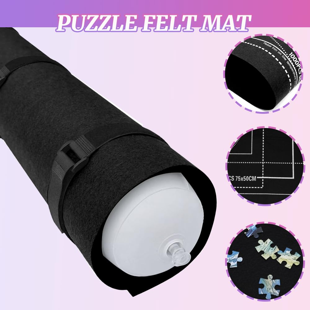 Callkroon Puzzle roll up mat Set of 4 for 500-1500 Piece Puzzles, a Great Gift for Puzzle Lovers, Soft Felt Weave, Easy to Carry When Traveling CallKroon