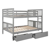 Merax Full Over Full Bunk Bed with Drawers, Convertible to Two Separate Beds, Solid Pine Wood Frame with Safety Guardrail & Headboard/Footboard, Sturdy Durable Design, No Box Spring Needed, Grey Merax