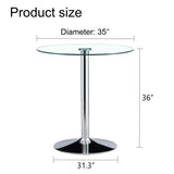 LUFTUT Round Glass Bar Height Table,35" Round Counter Height Table with Tempered Glass Tabletop,Sturdy Silver Chrome Pole Support,Clear Round Pub Tables for Small Space,Kitchen,Bistro(36" H LUFTUT