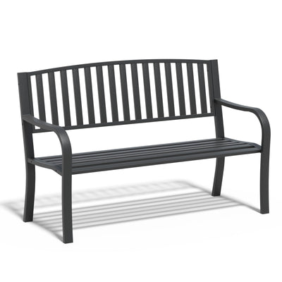 SHGJ&SOFT 50" Outdoor Bench Metal, Heavy-Duty Garden Bench Outdoor, Weatherproof Cast Iron Frame, 500LB Capacity Anti-Rust Patio Park Bench for Porch, Yard, Lawn