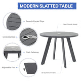 Soleil Jardin 5 Piece Outdoor Dining Set, Aluminum Patio Furniture Dining Set with Round Dining Table w/Umbrella Hole and 4 Stackable Chairs w/Cushions for Yard, Garden, Porch and Pool, Dark Gray Soleil Jardin