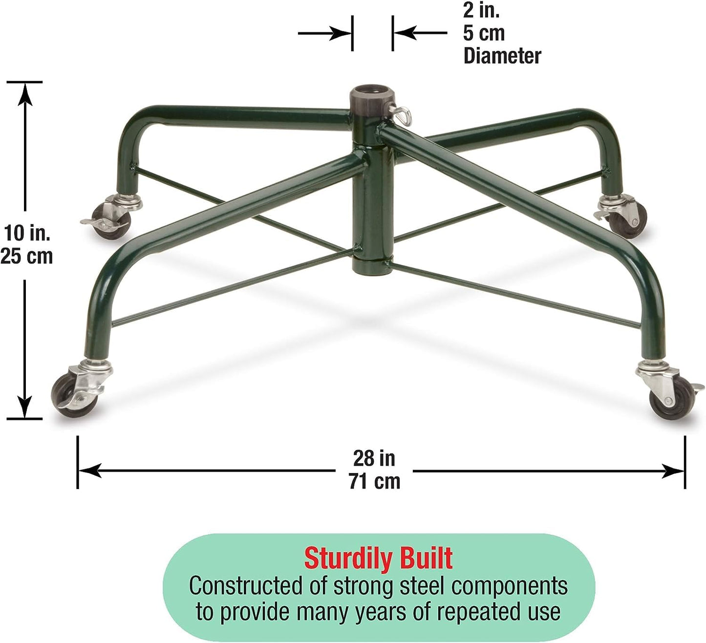 National Tree Company Christmas Tree Stand Includes Rolling Wheels, 28", Fits 1.25 Inch Pole