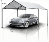 Carport, 10x20ft Heavy Duty Portable Garage, Car Port with Storage Shed, Car Canopy Car Tent with Steel Frame All-Season Tarp for Car, Truck, Boat, Party (B-White) TANGJEAMER