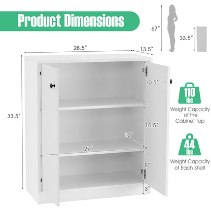 Giantex 2 Door Storage Base Cabinet - Freestanding Floor Cabinet with 3-Tier Shelf, Non-Slip Foot Pads, Kitchen Cupboard Storage Organizer for Living Room, Hallway, Entryway, Office (White) - WoodArtSupply