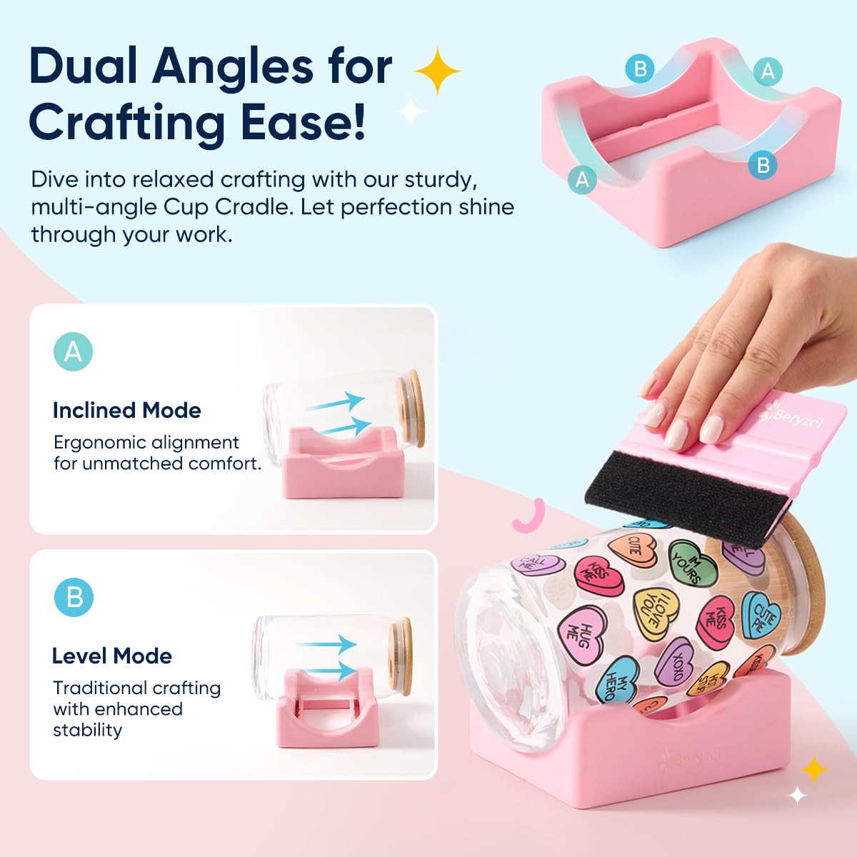 Beryzol Silicone Cup Cradle, Cup Cradle for Tumblers Use to Apply UV DTF Decal/Apply Vinyl Decals - Keep Mugs in Place with Felt Squeegee Beryzol