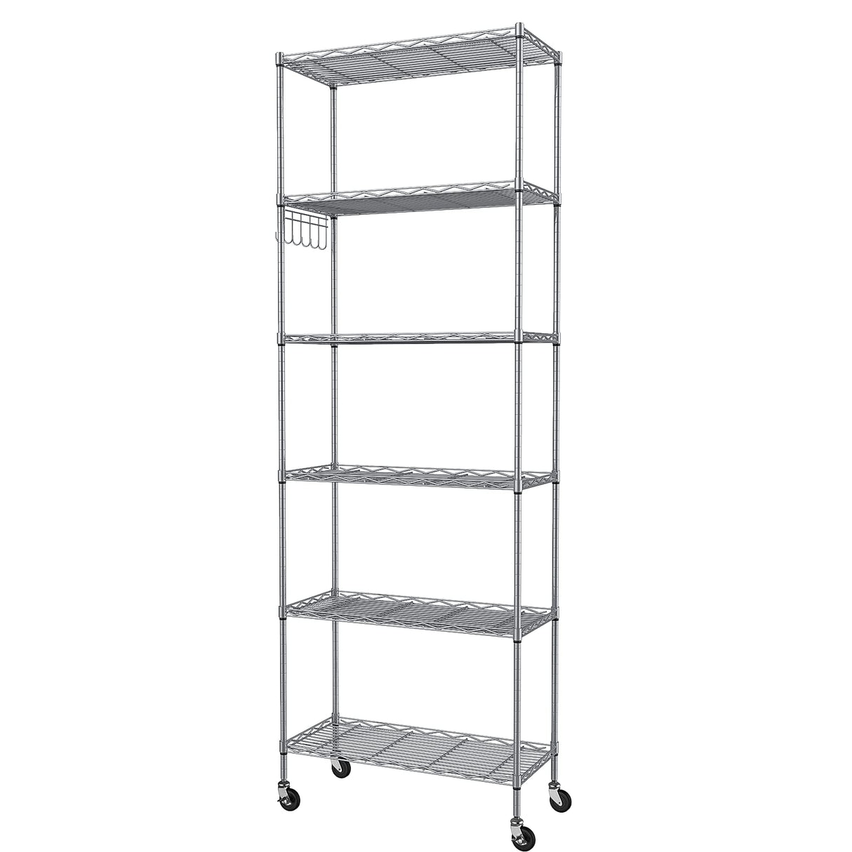 Homdox 6-Tier Storage Shelf Wire Shelving Unit Free Standing Rack Organization with Caster Wheels, Stainless Side Hooks, Silver Gray Homdox