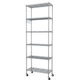 Homdox 6-Tier Storage Shelf Wire Shelving Unit Free Standing Rack Organization with Caster Wheels, Stainless Side Hooks, Silver Gray Homdox