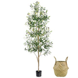 Caxchiling Faux Olive Tree 6FT, Artificial Potted Tree with Planter, Silk Plants Indoor Outdoor, Lifelike Olive Plants with Natural Wood Trunk, Fruits and Buds, Home Office Decor, 1 Pack Caxchiling