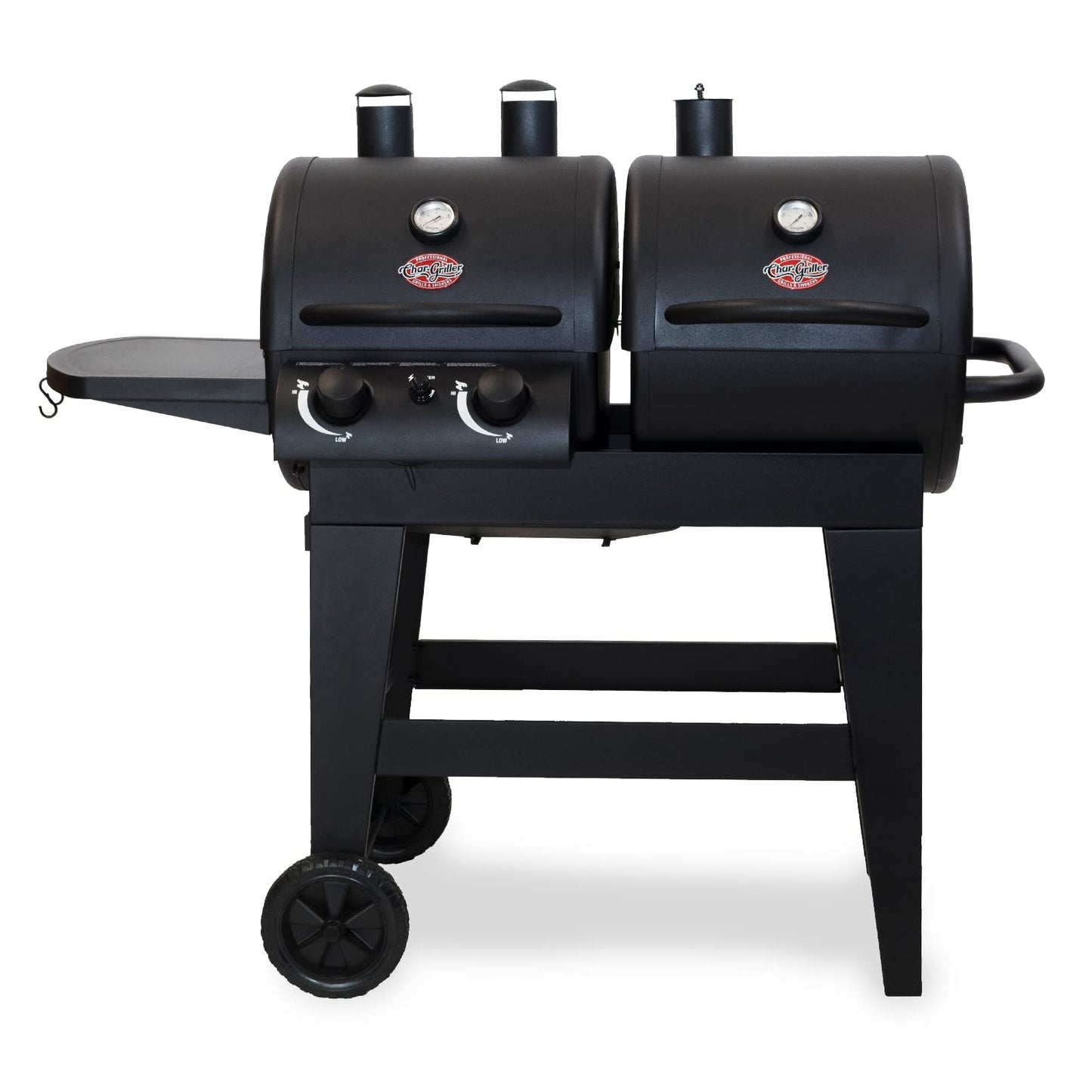 Char-Griller® Dual-Function 2-Burner 24,000 BTU Propane Gas and Charcoal Combination Grill and Smoker with 870 Cooking Square Inches in Black, Model E5030