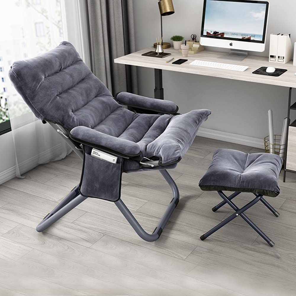 Modern Lazy Chair with Ottoman, Folding Lounge Reclining Sofa Chair with Armrest Comfy Lounge Chair Leisure Chair with Side Pocket for Bedroom, Balcony, Living Room, Office, Grey Generic