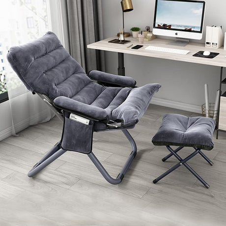 Modern Lazy Chair with Ottoman, Folding Lounge Reclining Sofa Chair with Armrest Comfy Lounge Chair Leisure Chair with Side Pocket for Bedroom, Balcony, Living Room, Office, Grey Generic