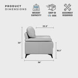 Lexicon Leather Couch, Modern Couch Sofa, Top Grain Leather Sofa, Oversized Sofa for Living Room, Bedroom, Office, Apartment, 3-Seater Couches, Silver Gray Lexicon