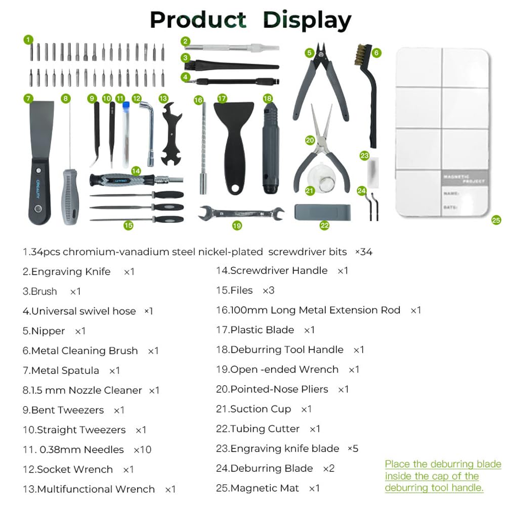 Creality 3D Printer Tools Kit, 74 Pcs in 1 3D Printing Tool Wrap Kit Assembly/Removal/Finishing/Filament Cutting Set with Nozzle Cleaning Kit 3D Printer Accessories for All FDM 3D Printers Creality