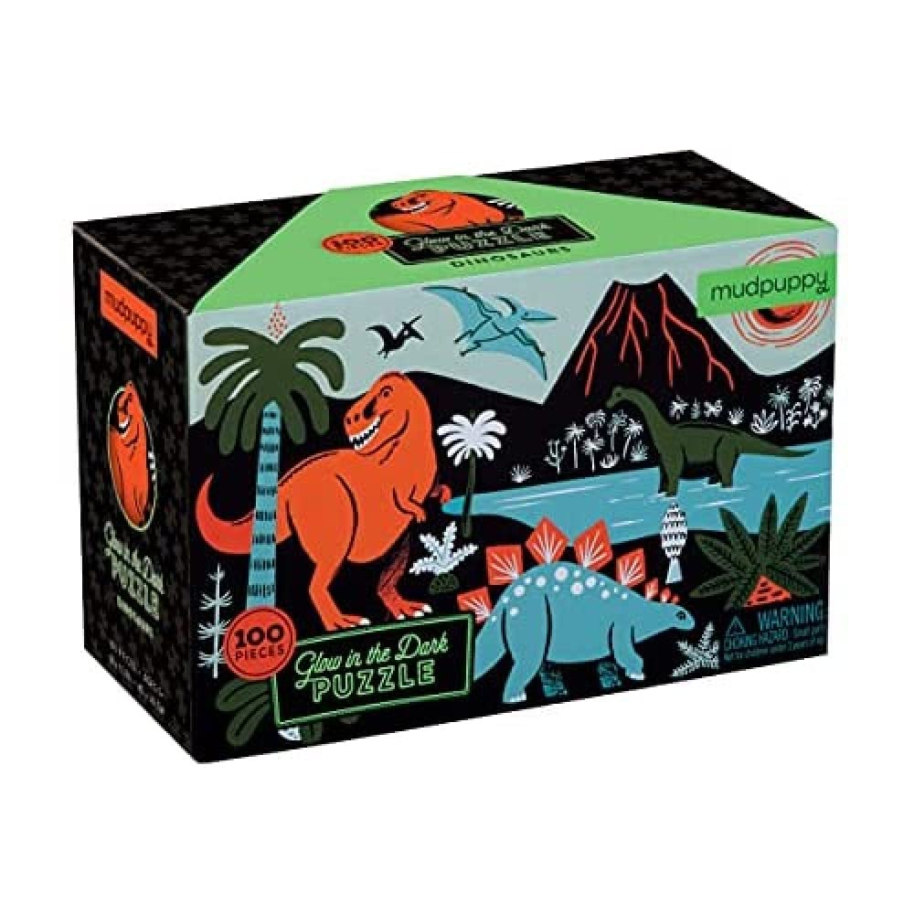 Mudpuppy Dinosaur Glow-in-the-Dark Puzzle, 100 Pieces, 18”x12” –Perfect for Kids Age 5+ - Colorful and Glowing Illustrations of Dinosaurs and Prehistoric Life - Award-Winning Glow in the Dark Puzzle Mudpuppy