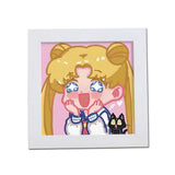 PERFECTSIGHT Cute 5D Diamond Art Kits with Wooden Frame, Kawaii DIY Painting Art for Adults Teen, Diamond Arts and Crafts Sets, Big Gem Full Drill Diamond Dots for Women Beginners (Moon) PERFECTSIGHT