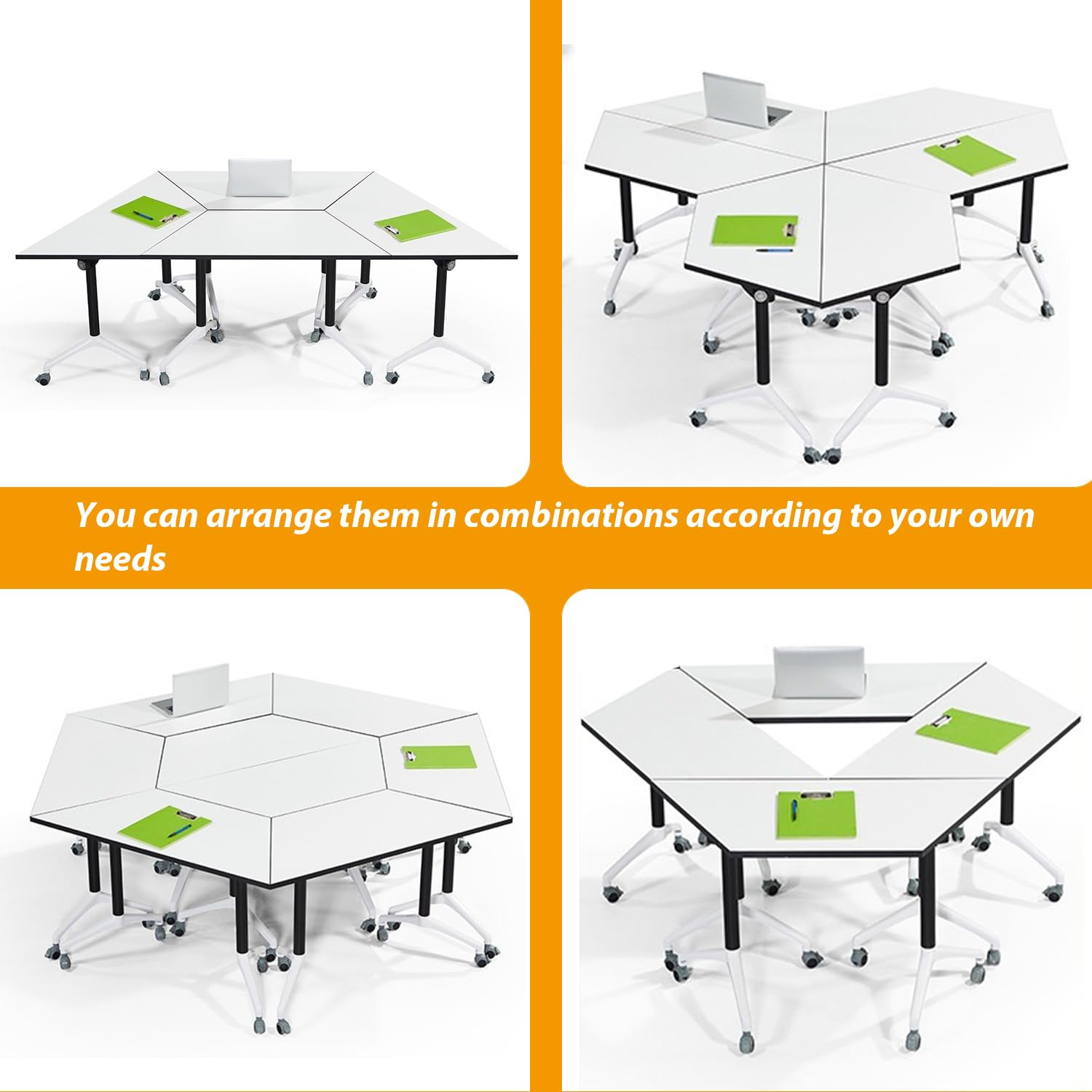 Folding Conference Table,Mobile Flip Top Meeting Table,Modern White Conference Room Table Portable,Foldable Rolling Training Table with Locking Wheels for Office,Meeting Room,Easy Assembly (1 - WoodArtSupply