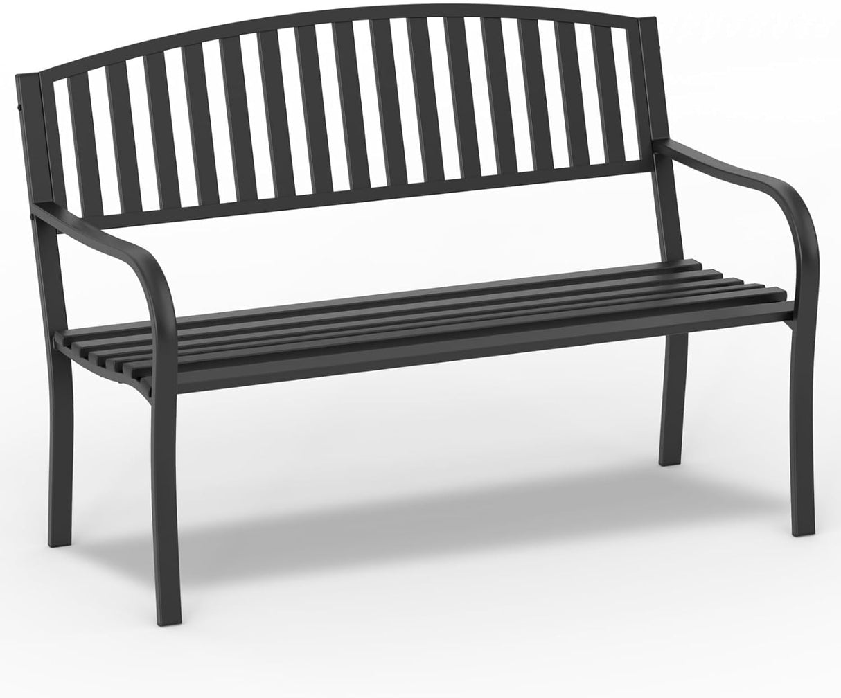 On Shine 50'' Outdoor Bench Weatherproof, Cast Iron All Metal Frame Garden Bench, Anti-Rust Patio Park Bench Clearance for Front Porch, Yard, Lawn, Deck On Shine