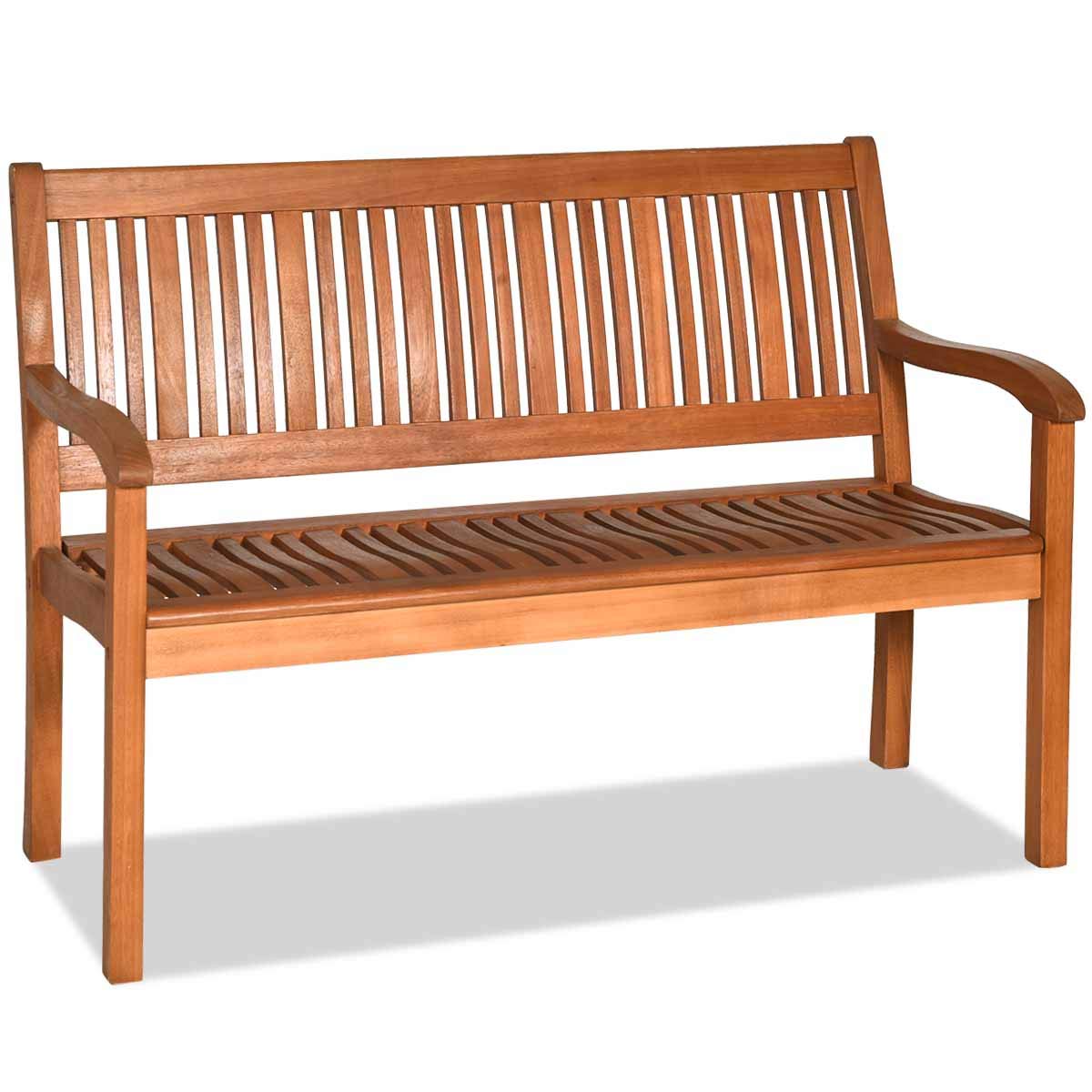 Tangkula Outdoor Wood Bench, Two Person Solid Wood Garden Bench w/Curved Backrest and Wide Armrest, Large Bench for Patio Porch Poolside Balcony, 50" W x 25" D x 36" H (Natural) - WoodArtSupply