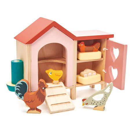 Tender Leaf Toys - Chicken Coop - 9 Pcs Miniature Henhouse Farm Animal Toys, Dollhouse Accessories Pretend Play Set for Kids Imaginative Play - Age 3+ Tender Leaf Toys