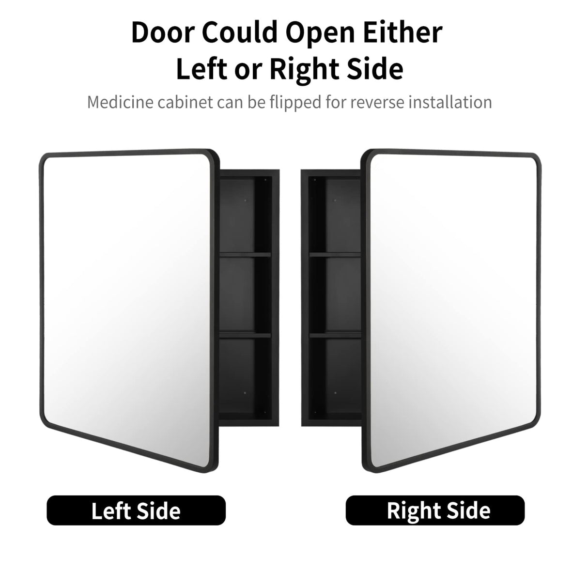 Movo 24 Inch x 30 Inch Black Metal Framed Bathroom Mirror Medicine Cabinet Rectangle Tilting Beveled Vanity Mirrors Recess or Surface Mount Installation Movo