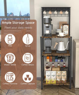 Ansionsol 4 Tier Coffee Bar Station, Corner Bakers Rack with 5 Hooks & Wire Basket, Coffee Maker Stand for Small Space, Kitchen Storage Shelf for Entryway, Living Room, Café, Black, 16.5"x13"x47.8" Ansionsol