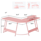 VICTONE L Shaped Gaming Desk, Corner Desk with Monitor Stand, Computer PC Table for Home Office Writing Studying Working, Space-Saving, Easy Assemble(Pink,51'') VICTONE