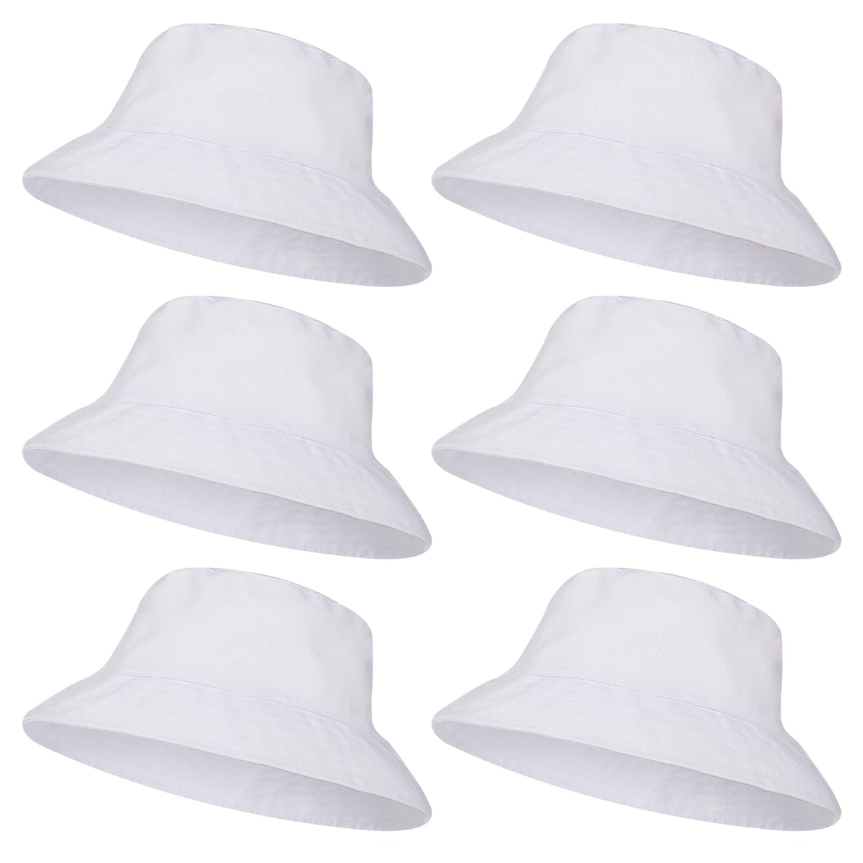 Ziimaikery 6 Pcs White Bucket Hats Bulk, Bucket Hat for Women Men Adult Summer Plain Fishing Bucket Cap Sublimation Hats Blank Beach Fishing Cap, Two Sided White, 22 Inches Circumference Ziimaikery