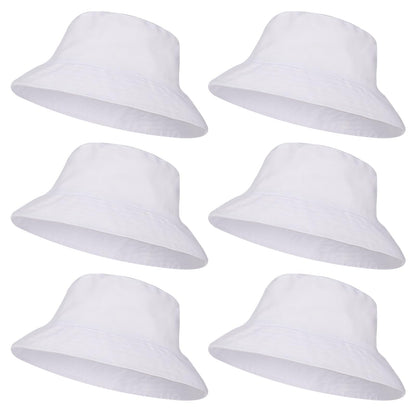 Ziimaikery 6 Pcs White Bucket Hats Bulk, Bucket Hat for Women Men Adult Summer Plain Fishing Bucket Cap Sublimation Hats Blank Beach Fishing Cap, Two Sided White, 22 Inches Circumference