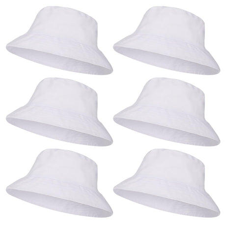 Ziimaikery 6 Pcs White Bucket Hats Bulk, Bucket Hat for Women Men Adult Summer Plain Fishing Bucket Cap Sublimation Hats Blank Beach Fishing Cap, Two Sided White, 22 Inches Circumference Ziimaikery