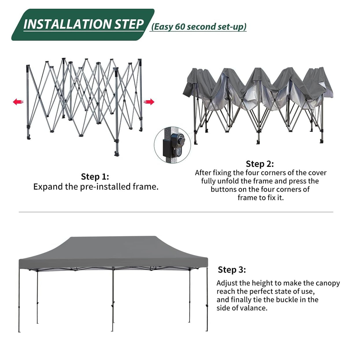 EROMMY 10' x 20' Pop Up Canopy Tent, Commercial Instant Canopy with Roller Bag, 6 Sand Bags, Outdoor Canopies for Festival, Event, Gray EROMMY