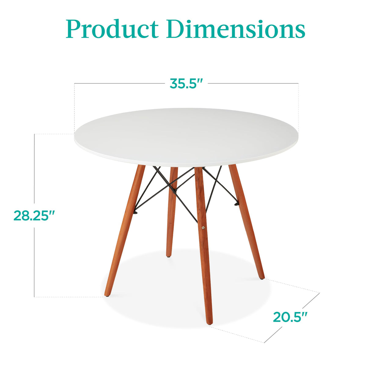 Best Choice Products 35.5in Round Dining Table, Compact Mid-Century Modern Table for 2-4, Home, Kitchen, Apartment w/Beech Wood Legs, Metal Frame - White Best Choice Products