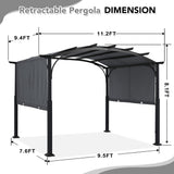 MASTERCANOPY 10x12ft Outdoor Retractable Pergola with Sun Shade Canopy Patio Metal Garden Pergola,Dark Grey MASTERCANOPY