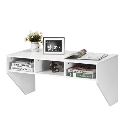 Giantex Wall Mounted Desk Floating Computer Desk, Writing Study Table W/3 Storage Shelves, Laptop PC Table for Living Room, Bedroom, Office (White) - WoodArtSupply