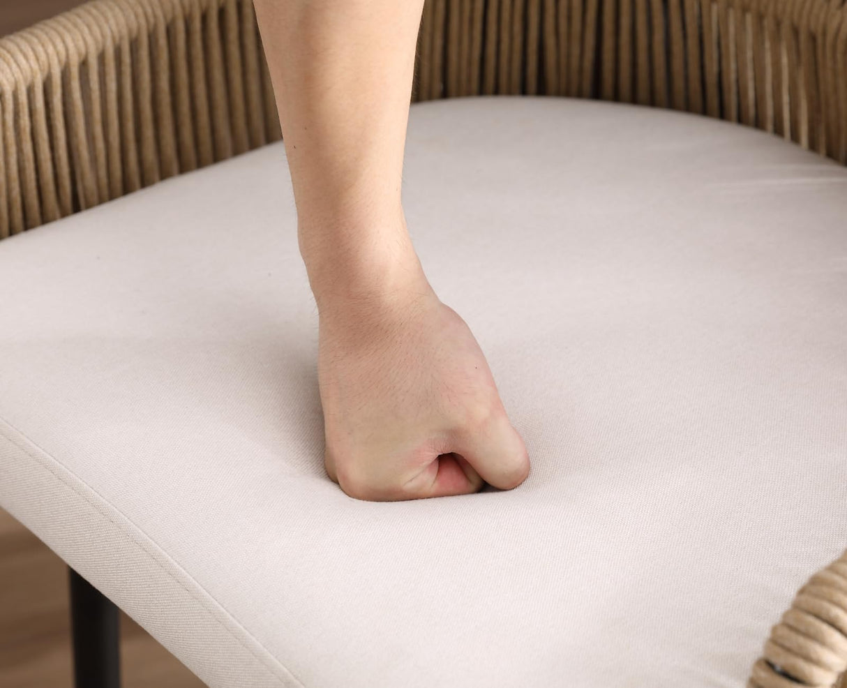 ROCITY Woven Counter Height Bar Stools Set of 2 Beige Linen Counter Stools 26 Inch Farmhouse Barstools with Wicker Back Comfy Upholstered Rattan Bar Chairs for Kitchen Island/Patio Garden ROCITY