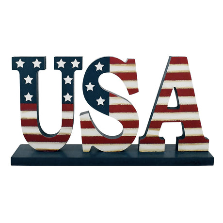 Morning View Patriotic Decor Wooden USA Sign American 4th of July Letter Tabletop Decoration Standing Cutout US Flag Block Signs Table Centerpieces for Memorial Day Party Supplies Home Decor Mantel Morning View