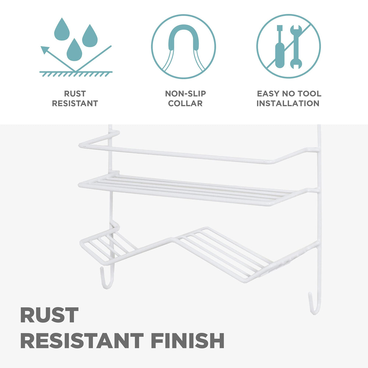 Zenna Home Rust Resistant Hanging Shower Caddy, Over the Shower Head Caddy with 1 Wide Shelf and Built In Soap Dish, Steel Bathroom Hanging Organizer, White Zenna Home