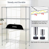 4-Shelf Adjustable Heavy Duty Metal Storage Shelving, 250 Capacity Per Shelf, 36" X 14" X 54" Wire Shelving Unit Racks for Garage Closet, Chrome Dkeli