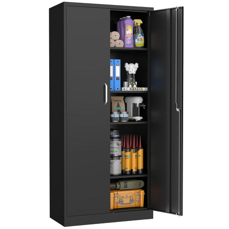 UNICOLY Black Metal Storage Cabinet with Lock, Storage Cabinet with Doors and Shelves, Garage Storage Cabinet with Lock for Office, Home,Garage, Gym,School 71”H×32”W×16”D UNICOLY