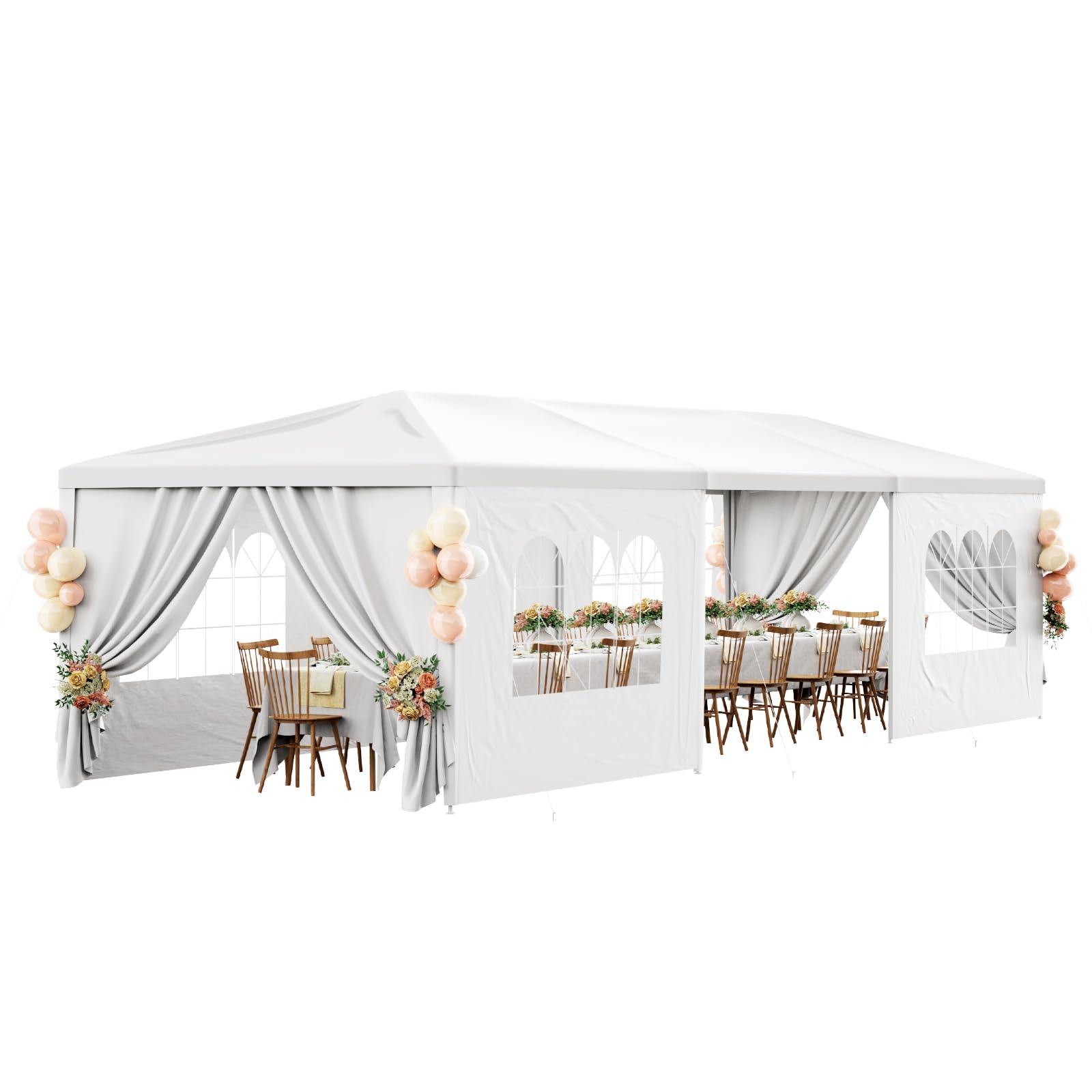 10x30 Outdoor Party Tent White Tents for Parties Heavy Duty Canopy Tent Patio Gazebo Shelter with 7 Removable Sidewalls Wedding BBQ Events Tent for Birthday Graduation Backyard Garden - WoodArtSupply