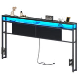 YATINEY King Size Headboard, Headboard with Light and Outlets, Headboard with 2 Storage Shelves, Storage Rack, Adjustable Height, Sturdy and Stable, Easy Assembly, Black YATINEY