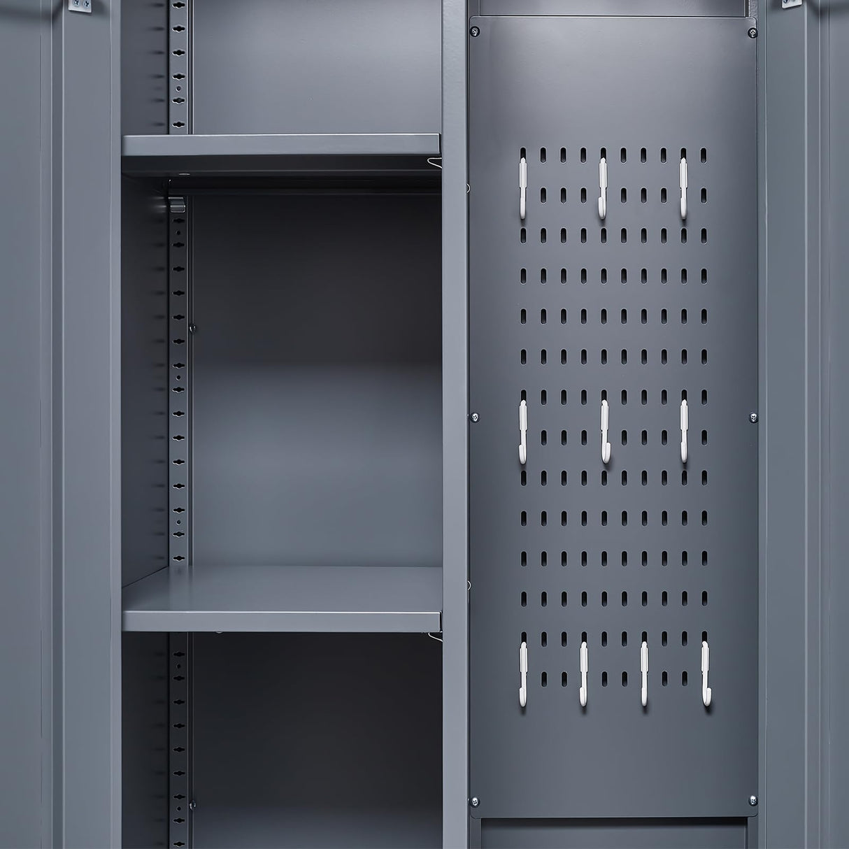 NICEGDLT Broom Closet, Broom Closet Storage Cabinets with Lock, 65" Metal Garage Organization Cabinet, Cleaning Supply Utility Storage Cabinet with Pegboard & Shelves for Laundry Room,Workshop NICEGDLT