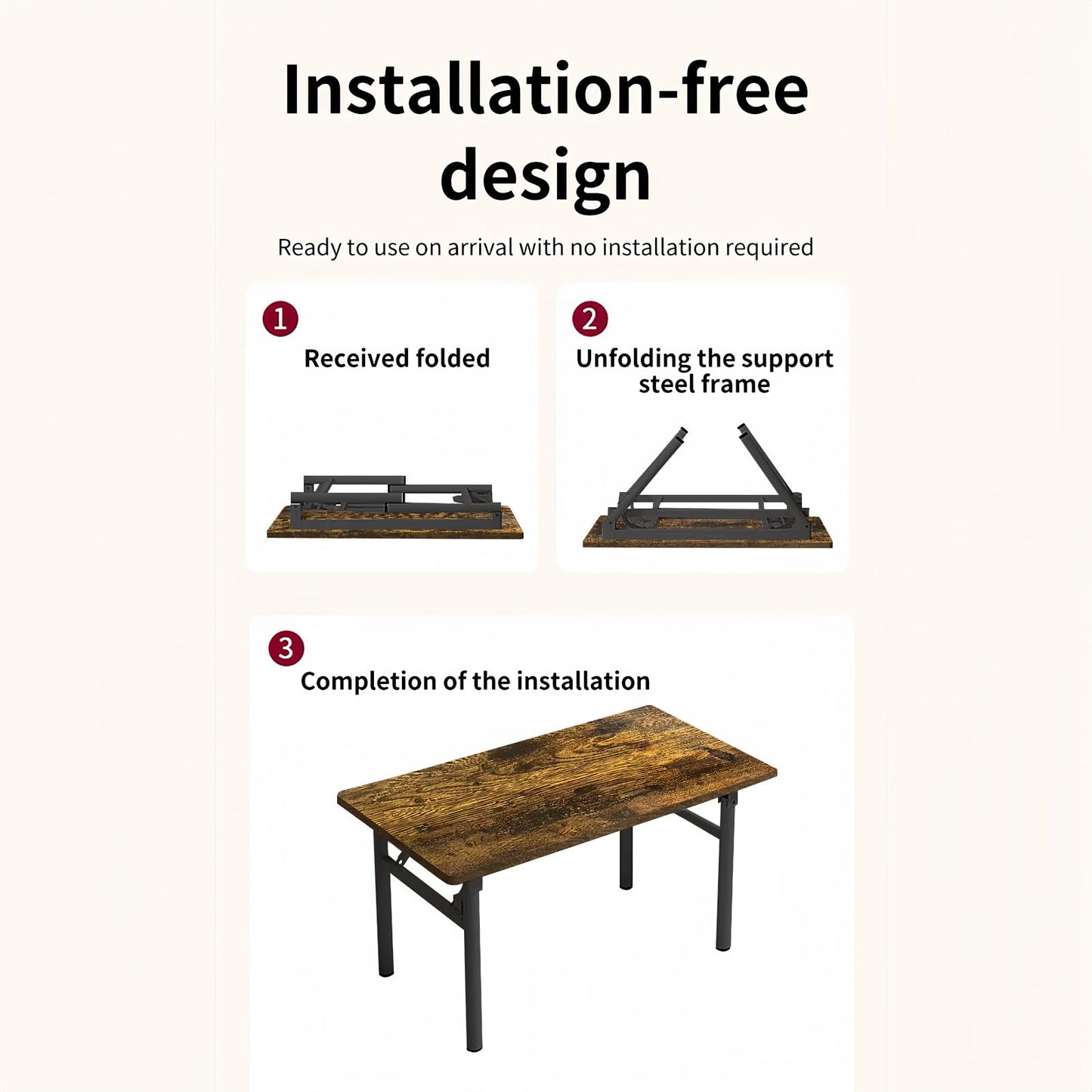 HDHNBA Modern Simple Style PC Table Folding Desk No Assembly Required, Writing Computer Desk - WoodArtSupply