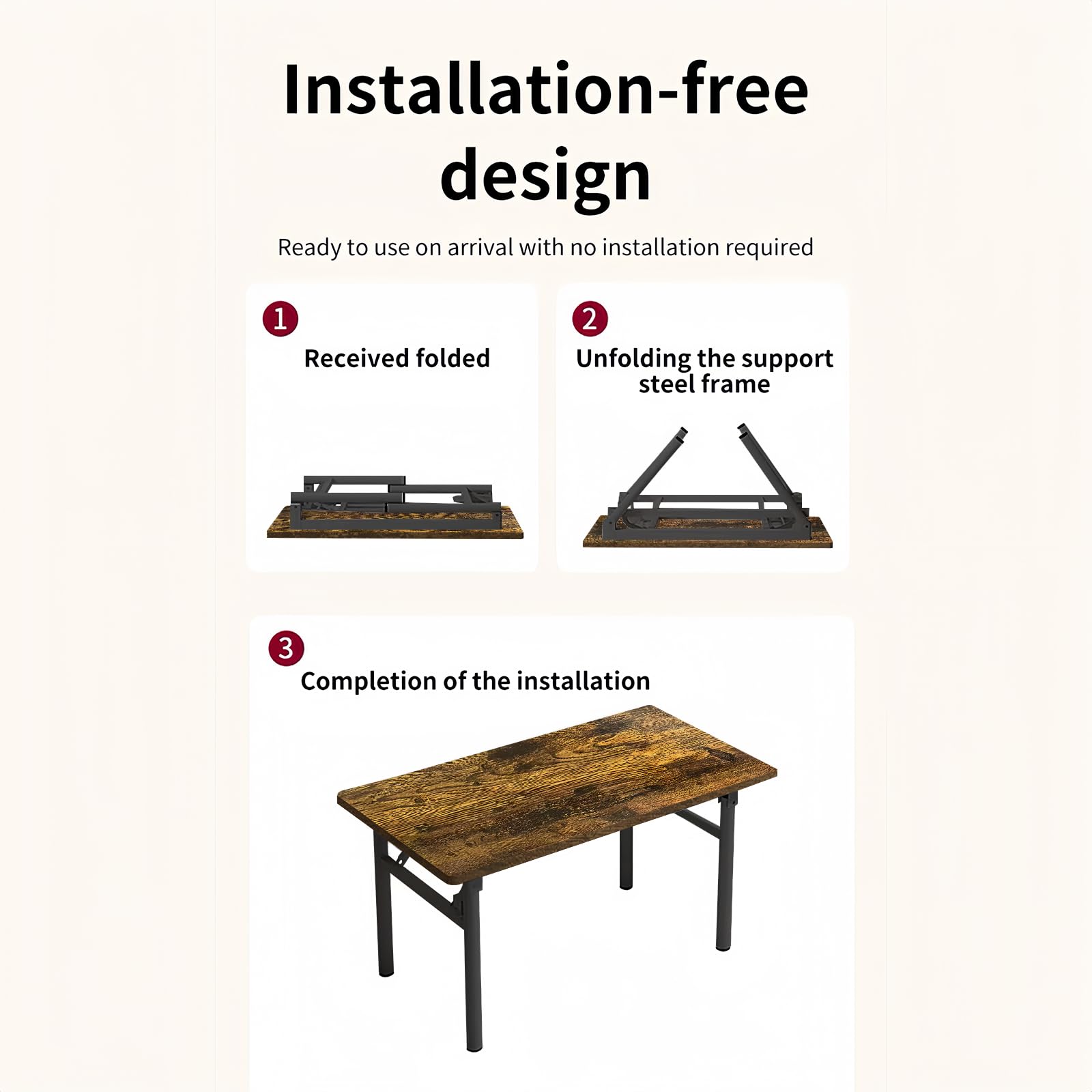 HDHNBA Modern Simple Style PC Table Folding Desk No Assembly Required, Writing Computer Desk - WoodArtSupply