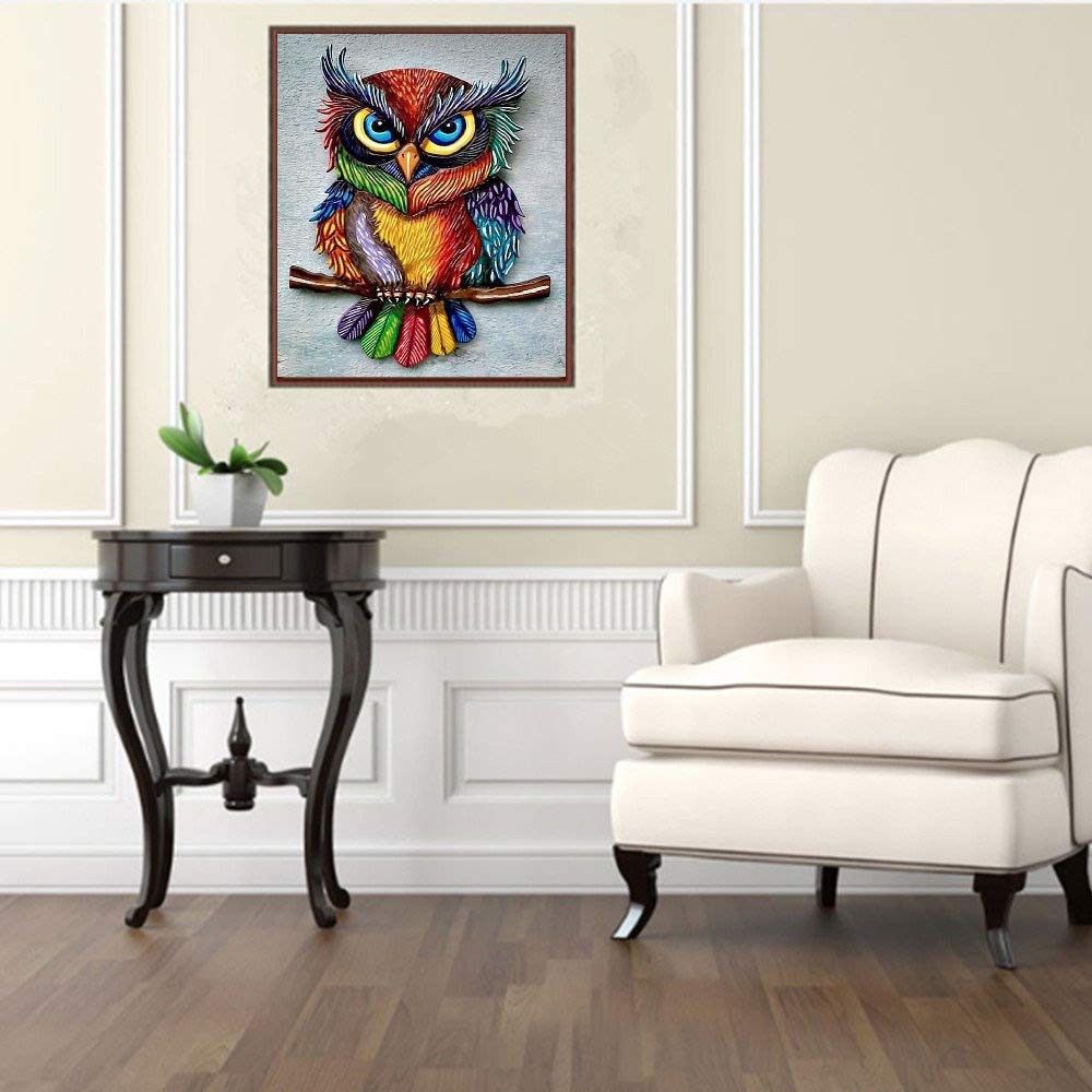 SUNKOO DIY Diamond Art Painting Kit for Adults - Full Drill Owl With Rainbow Big-Eyes - Rhinestone Kit for Home Wall Decor, 1216 Inches SUNKOO