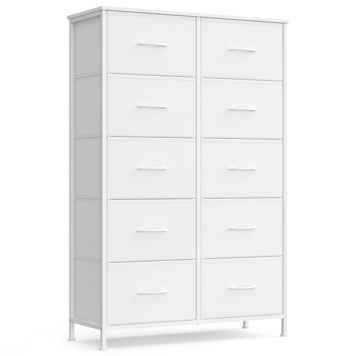 SONGMICS Dresser for Bedroom, Chest of Drawers, Steel, MDF, 10 Non-Woven Fabric Drawers, Storage Organizer Unit, Closet, Entryway, Cloud White and Snow White ULGS125W01S SONGMICS