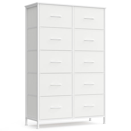 SONGMICS Dresser for Bedroom, Chest of Drawers, Steel, MDF, 10 Non-Woven Fabric Drawers, Storage Organizer Unit, Closet, Entryway, Cloud White and Snow White ULGS125W01S SONGMICS